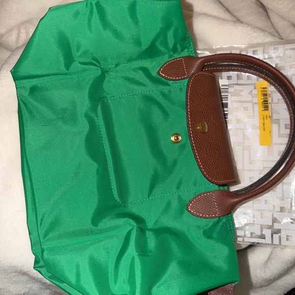 Longchamp Le Pilage Small Green Tote with Brown Details - Picture 4 of 6